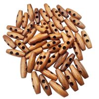 【CW】 50 Pieces Olive Shape Wooden Toggles Buttons 2 Holes Sewing Buttons for Clothes Decor