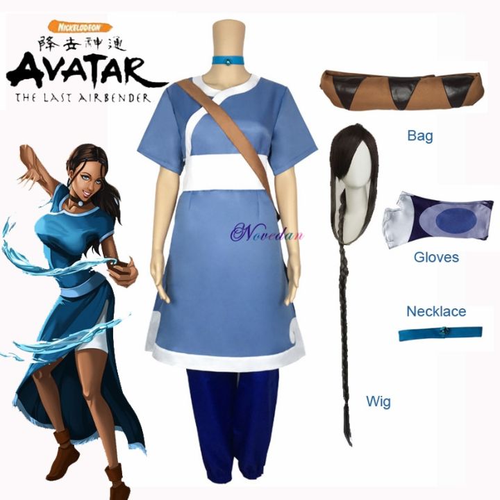 Katara Cosplay Costume Anime Avatar The Last Airbender Cosplay Costume Full Set Necklacebagwig
