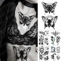 Waterproof Temporary Tattoo Sticker Dark Old School Moth Butterfly Flash Tattoos Snake Rose Body Art Arm Fake Tatoo Women Men Stickers