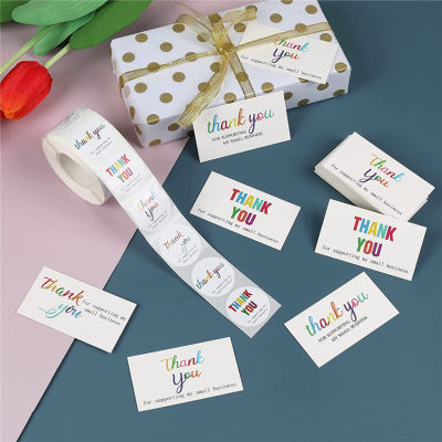 Withe Thank You Cards Festival Gift Wedding Party Greeting Card Rainbow Color Letters Gift Label Small Business decor stickers