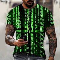 2023Summer Mens Short Sleeve Tech Swirl Digital Information 3D Printing T-shirt Harajuku Fashion Streetwear Size 6XL