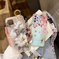 FLYKYLIN 3D Flower Wrist Strap Lanyard Case For Samsung Galaxy S23 Ultra S23 Plus A14 A24 A34 A54 5G S 23 Soft Silicone Cover Phone Cases