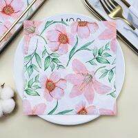 20Pcs/Pack Decoupage Paper Napkins Pink Flowers Tissues for Wedding Party Supplies Elegant Flowral Serviettes for Home Deccor