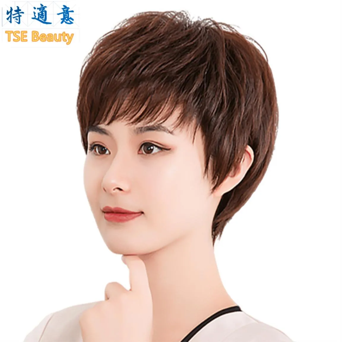 TSE Wig Female Short Hair Wig Mom Short Curly Hair Wigs Middle-aged And  Elderly Real Hair Cover | Lazada Singapore