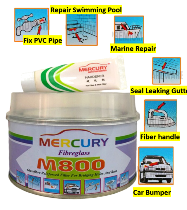Fiberglass Glue M800 Mercury for Bridging Holes and Rust Gum Kereta Bumper Fiberglass Simen