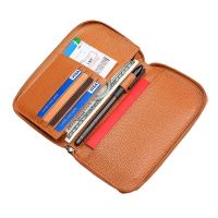 Long Zipper Genuine Leather Passport Travel Wallet Card Holder for Men and Women Credit Card ID Badge Holder RFID Clutch Bag Card Holders