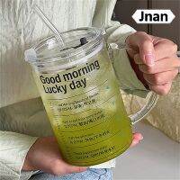 Jnan แปรงแก้วพร้อมหลอดแก้วน้ำมีหลอดแก้วบอโรซิลิเกตทรงสูงสไตล์กราฟฟิตีโปร่งใสขนาด1000มล. Botol Minuman จุน้ำได้เยอะสำหรับสำนักงานนอกบ้าน