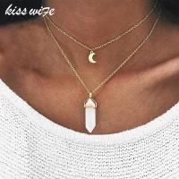 KISSWIFE Fashion Bohemia 1 PCS Natural Stone Moon Choker Gold Color Crystal Pendant Necklace For Women Wedding Party Gift Headbands