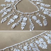 2 yard White Cotton Leaf Tassel Fringe Embroidered Lace Trim Ribbon Fabric Handmade Sewing Supplies Craft Gift Decorative Fabric  Material