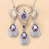 Elegant Women Italian Jewelry Sets 925 Silver Wedding Accessories AAA+ Purple Crystal Necklace Earrings And Ring Prom Jewelry