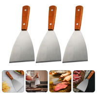 FOXNOVO 3PCS ที่จับไม้สแตนเลสตะแกรงสเต็กสเต็กสเต็กพิซซ่าพลั่วครัว Spatulas อุปกรณ์เสบียง