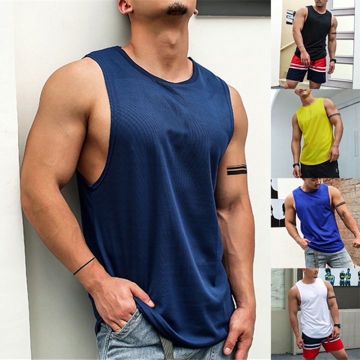 m-4xl-เสื้อกล้ามผู้ชาย-เสื้อแขนกุด-men-plain-quick-drying-fitness-singlets-sleeveless-sports-training-tank-top