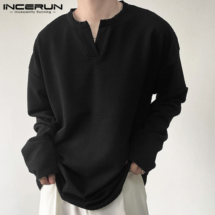 incerun-เสื้อเชิ้ตแขนยาวสำหรับผู้ชาย-เสื้อสวมหัวแฟนซีทรงหลวมสำหรับใส่ไปงานเลี้ยงวันหยุดสไตล์เกาหลี