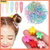 BRAIN 220PCS/Set สีลูกกวาด เด็ก ยางยืด เชือกผม เครื่องประดับ กิ๊บติดผม ของขวัญ