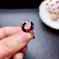 NATURAL GARNET RING 925 เงินสเตอร์ลิงฝังแม่นกพิราบเลือดทับทิมแหวนของขวัญเกาหลีสำหรับแฟน K66C