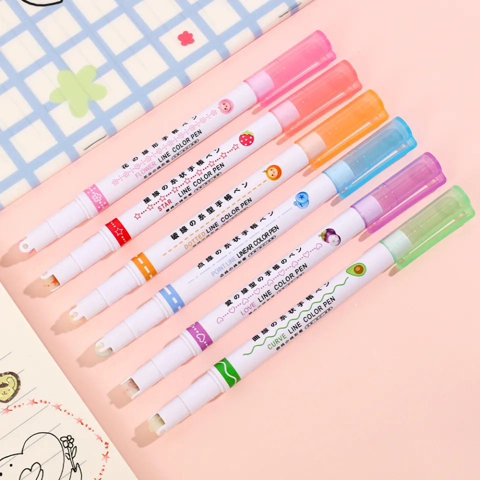 Funny Double Line Pattern Outline Marker Pen Hand Copy Account Multi-colored  Curve Pen Quick Dry Mark Notes Painting Highlighter