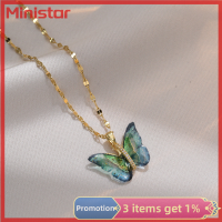 Ministar สร้อยคอเพทายคริสตัลผีเสื้อแวววาวเครื่องประดับสร้อยคอโซ่ไหปลาร้าสวยสำหรับผู้หญิงของขวัญ