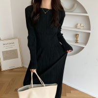 Spring Vintage Fashion Casual Dress Womens O-Neck Long Sleeve High Waist Slim Bodycon Midi Dresses Female Clothes