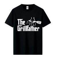 เสื้อยืดแขนสั้นแฟชั่นของผู้ชาย The Grillfather Grey Funny Chef ผ้าฝ้ายเสื้อยืดตะแกรงย่างบาร์บีคิว