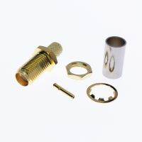 SMA Female / RP-SMA Female(Male Pin) Bulkhead Crimp Connector Gold-plated 50Ohms for RG58 RG142 LMR195 RG223 Cable