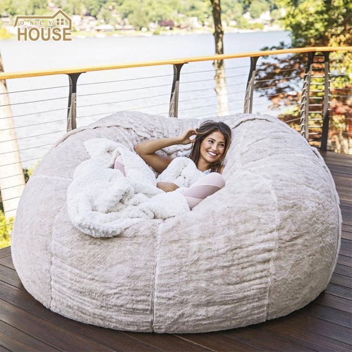 LEBI No Stuffing Lazy Sofa Bean Bag Faux Fur Bean Bag Beanie Sofa bean ...