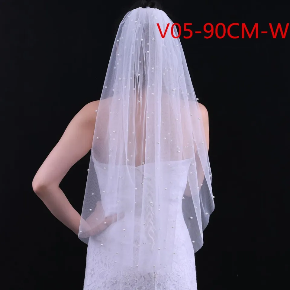 YouLaPan V05 Bridal Veil with Comb Ivory White Wedding Veil Pearls