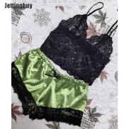Jettingbuy 2pcs Women Sexy Satin Lace Sleepwear Babydoll Lingerie