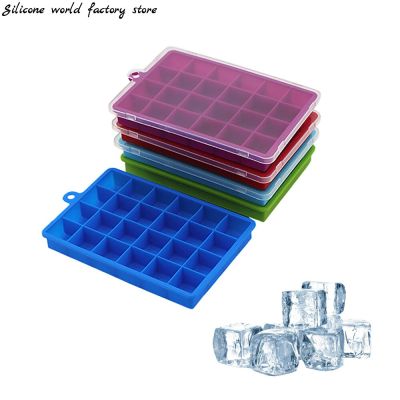 Silicone world 24 Grids Silicone Ice Cube Mold Trays with Lids Icecream Cold Drinks Whiskey Cocktails Kitchen Tools Ice Mold Ice Maker Ice Cream Mould