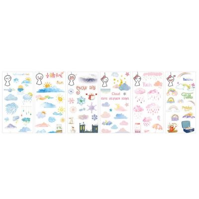 6 Sheets Creative Weather Series Washi Sticker Cute Cartoon Pattern DIY Diary Planner Notebook Scrapbook Student Office Stationery Sticker