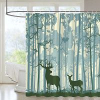 3D Digital Printing Resistant Waterproof Bathroom Shower Curtain Forest Deer Shower Curtain Autumn and Winter Woods Landscape Bathroom Decorative Fabric Curtain Washable Polyester Cloth Screens