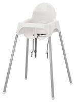 ANTILOP Highchair with safety belt, white, silver-colour, No Tray  (อันติลูป เก้าอี้สูงพร้อมเข็มขัดรัด, ไม่มีถาด)