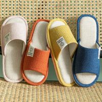 Womens Fashion Slippers linen Anti-slip Flat Open Toe Indoor Bedroom House Casual Sandals