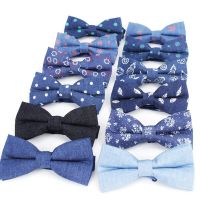 2020 Brand New Solid Color Cotton Bow Tie Flexible Denim Flower Dot Bowtie Smooth Necktie Soft Butterfly Pattern Navy Casual Tie Nails Screws Fastener