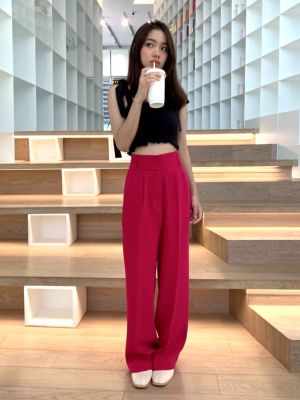 HELLOGHERKIN MARNII PANTS (SUMMER) PINK กางเกงเอวสูง ทรงกระบอกตรง (ซัมเมอร์) สีชมพู