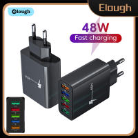 Elough อะแดปเตอร์สำหรับเครื่องชาร์จติดผนังโทรศัพท์มือถือชาร์จแบบเร็วเครื่องชาร์จ USB 48W 5พอร์ตสำหรับ iPhone โทรศัพท์ EU แบบปลั๊กแบบ US