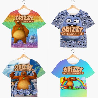 Summer Boys Lemmings Print T Shirts Girls Cartoon Tshirts Children Sunlight Grizzly Bear Animal T-shirts Kids Cute Tops Clothes