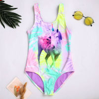 Unicorn Horse Girl Swimsuit Kids 4-16Years Childrens Swimwear Tie Dye Girls Bathing Suit Beachwear Swimming Suit 2021