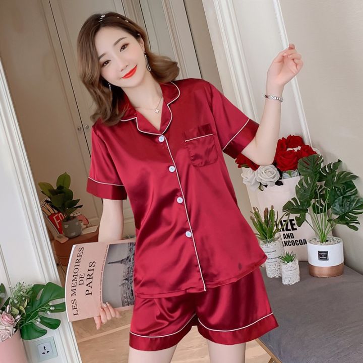 HS Korean Women Sleep Wear Silk Terno Pambahay Pajama Set Original ...