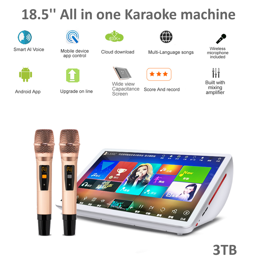 HAJURIZ 19’’ Touch Screen Karaoke Player 40K English,Thai Songs on 2TB HDD,240K Multi-Language songs on cloud,Free download,Android KTV Dual System,Score,record,update online 