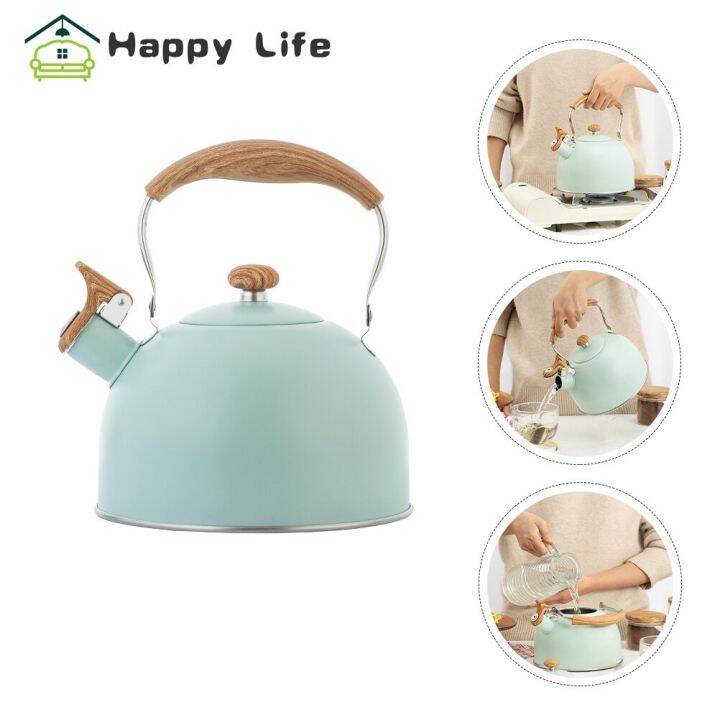 2.5L Whistling Tea Kettles Stovetop Stainless Steel Teapot with Wood