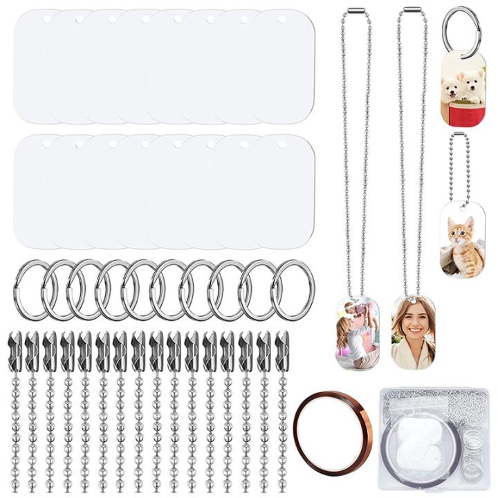 44pcs-sublimation-stamping-blank-aluminum-dog-tags-with-chain-necklace-chain-key-rings-heat-tape-for-pet-id-pendant