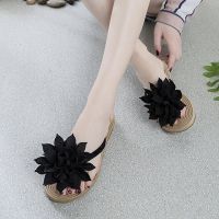 [WAKUWAKU]Summer new style ladies sweet flowers flat slippers beach vacation shoes soft bottom flip-flops