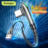 Essager 6A 66W LED USB Type C Fast Charger สำหรับ Xiaomi Huawei Samsung 5A Super Fast ชาร์จสายเกม 0.5 ม./1 ม./2 ม.