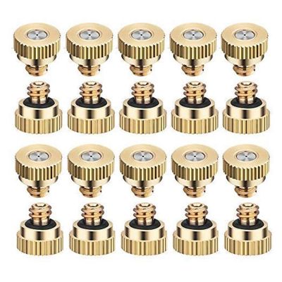 20 Pack Brass Misting Nozzles Tees, Dust Control Mist Nozzle Sprinkler for Outdoor Cooling System 0.3 mm