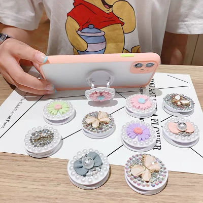 【cw】Luxury Diamond Pearl Foldable Phone Stand Holder Finger Ring Grip Griptok for Samsung Smartphone Grip Holder Stand ！