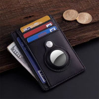 High-quality Leather Casekey For Apple Airtags Anti-lost Cover Stand RFID Blocking Multifunctional Wallet Card Clip