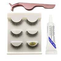 3 Pairs Fake Eyelashes Set Glue Tweezers Lashes Makeup Kit Natural Eyelash 3d mink lashes