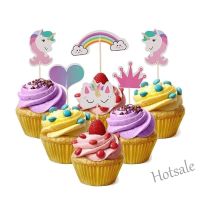 【Ready Stock】 ๑ E05 24Pcs Unicorn Rainbow Cake Toppers Cupcake Wrappers Birthday Party Cake Decoration Baby Shower Unicorn Party Supplies