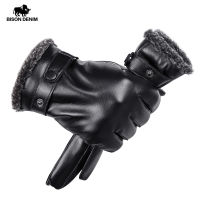 BISON DENIM Genuine Leather Mens Gloves Winter Classic Real Sheepskin Leather Soft Male Outdoor Mittens Touch Screen Gloves