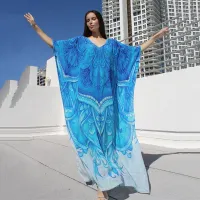 --D0512 Rayon printing beach blouse loose robes vacation is prevented bask in unlined upper garment dress bikini tunic